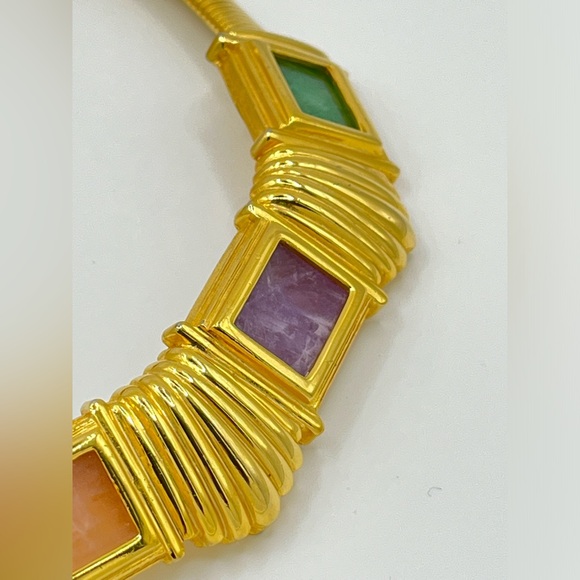 ALEXIS KIRK Rare Gold Plated Semi Precious Stones Vintage Necklace Choker Signed - Picture 10 of 11